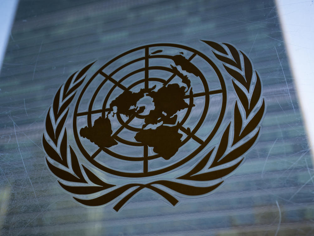 The symbol of the United Nations is displayed outside the Secretariat Building at U.N. headquarters.