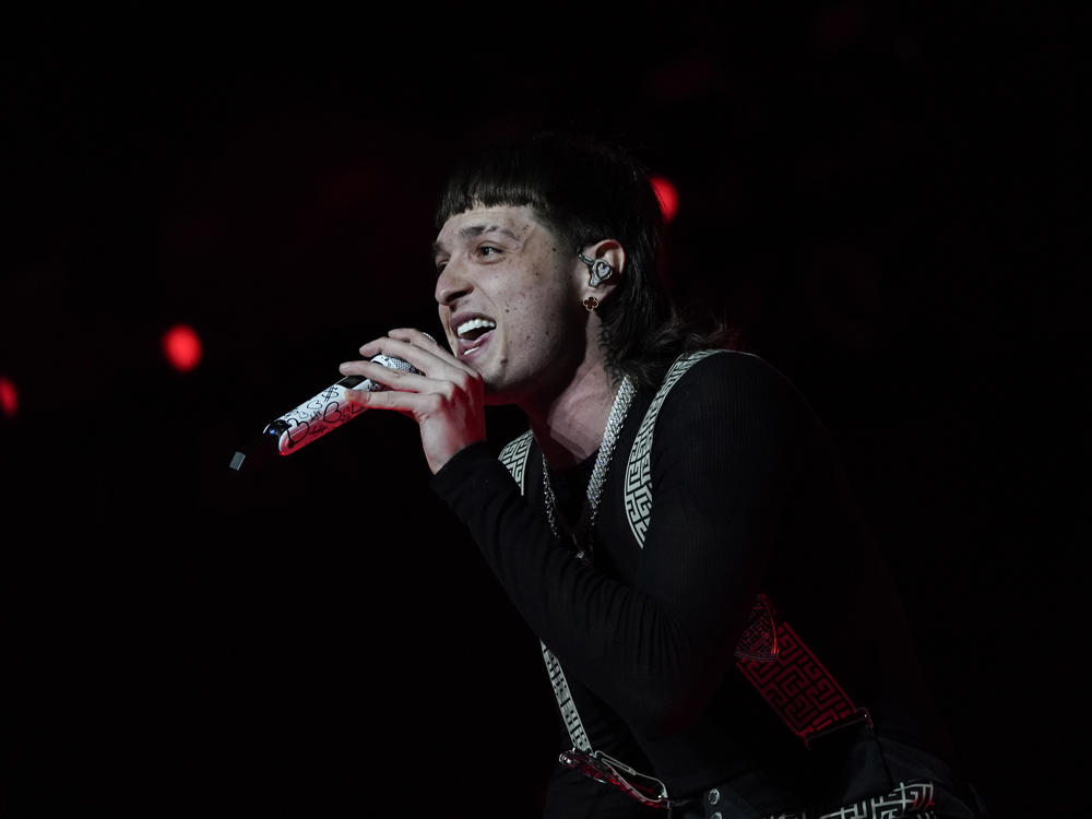 Mexican singer Peso Pluma performs in concert at the Foro Sol in Mexico City, Saturday, Nov. 11, 2023.
