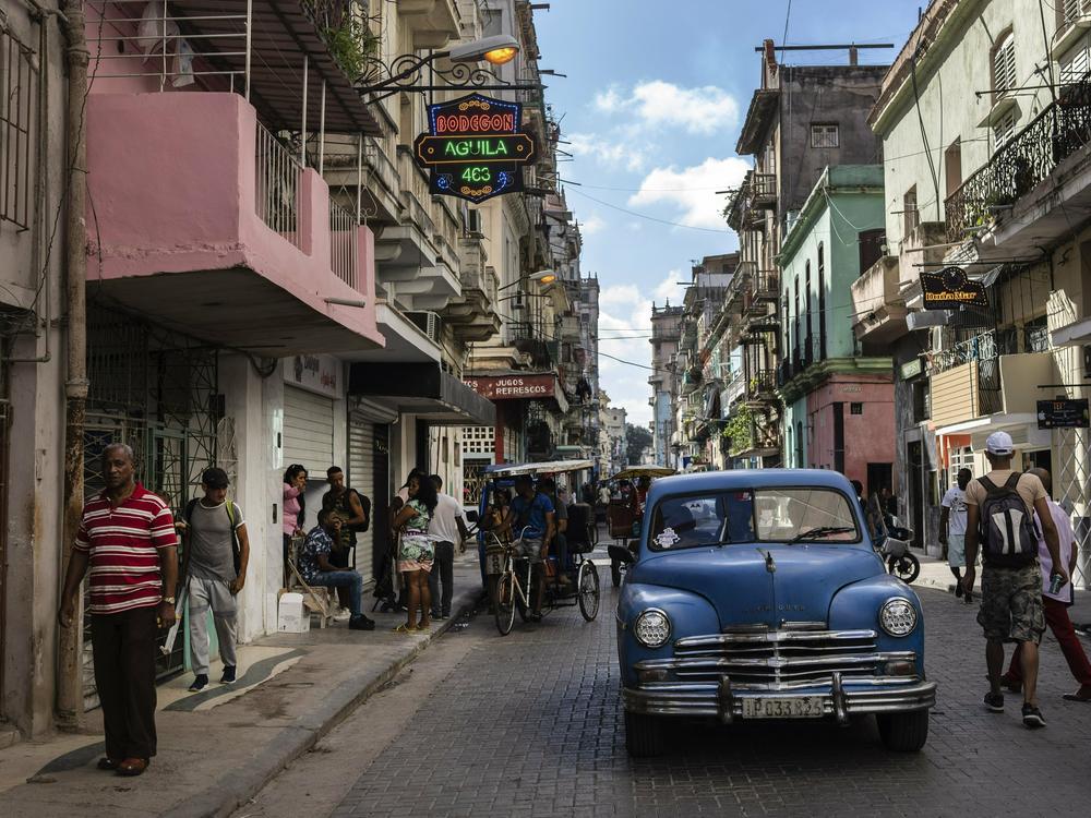 An American classic car makes its way down a street in Havana, Cuba, Nov. 11, 2023.