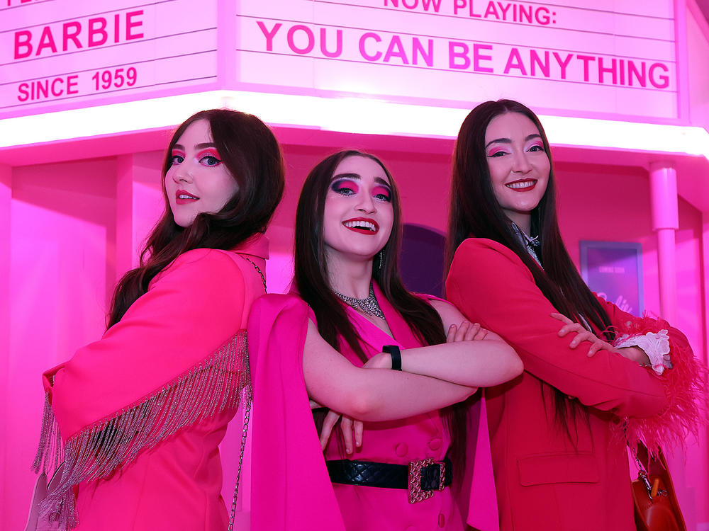 Kelsey, Kristen and Kaylen Kassab of The K3 Sisters Band in front of the Barbie Theater at World of Barbie at Stonebriar Centre Mall on in Frisco, Texas.