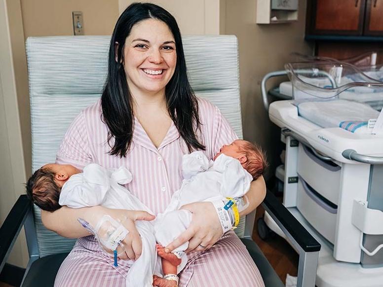 Kelsey Hatcher, 32, delivered twins, Roxi and Rebel, on Dec. 19 and 20, in what's known as a dicavitary pregnancy delivery.