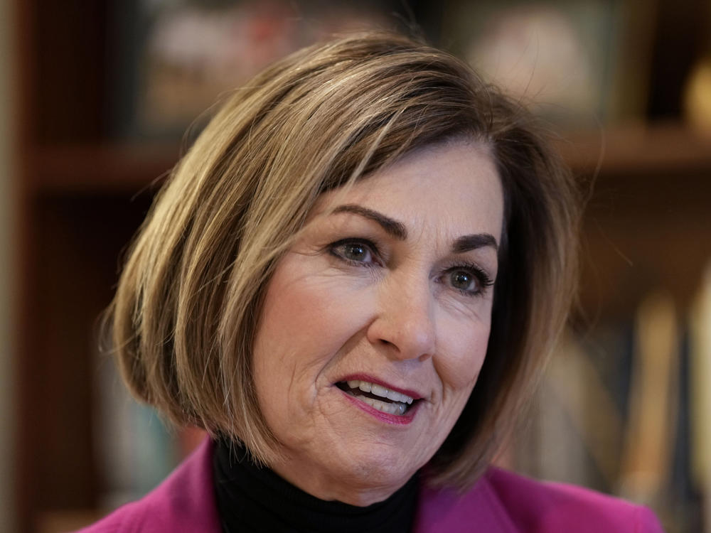 Iowa Gov. Kim Reynolds speaks during an interview with The Associated Press on Nov. 8, in Des Moines. Iowa will not participate this summer in a federal program that gives $40 per month to each child in a low-income family to help with food costs while school is out.