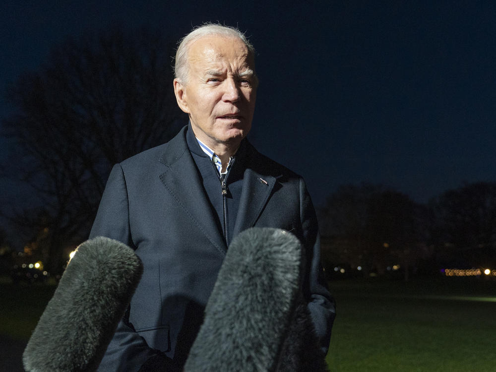President Biden answers a reporter's question as he walks from Marine One upon arrival on the South Lawn of the White House, Dec. 20, 2023, in Washington, D.C.