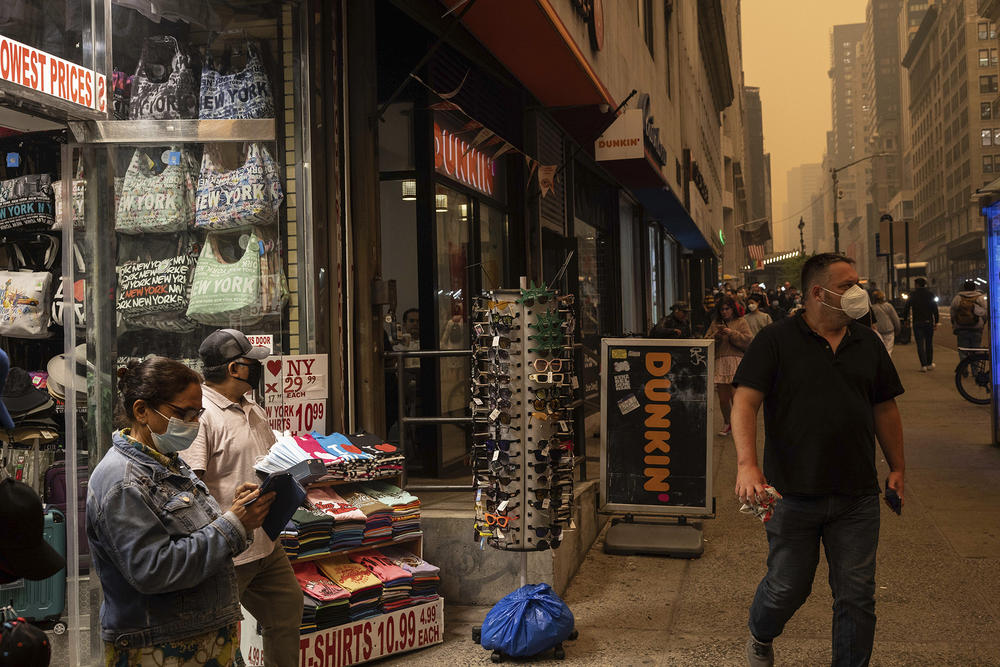 A souvenir store sold face masks  sold in New York as thick plumes of wildfire smoke settled in over the city. In early June, the air quality index (a measure of air pollution) in New York City hit<a href=