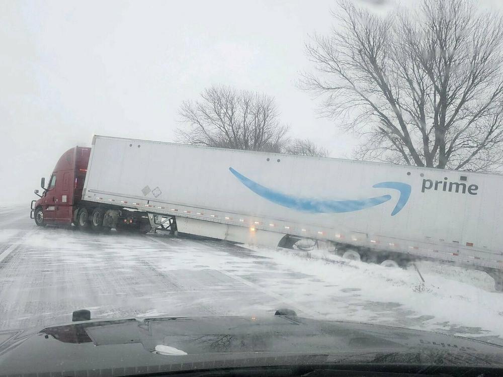 A tractor trailer veers into ditch on Christmas Day on Interstate 80 in Nebraska as a winter storm pummels part of the Midwest. Forecasters are predicting that heavy snow and blizzard conditions will continue through early Wednesday across part of the north-central U.S.