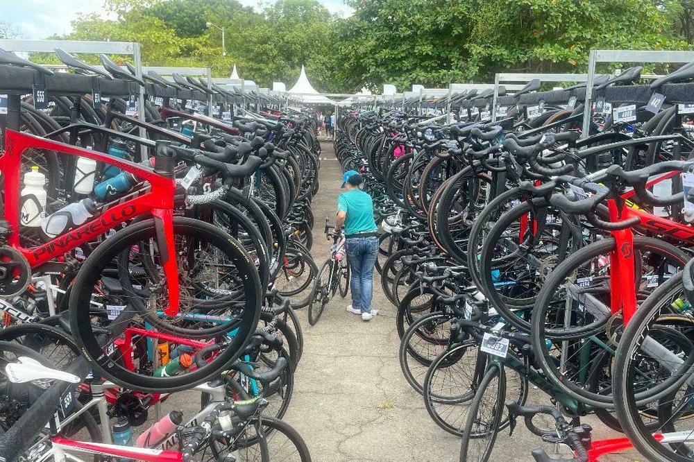 The  bicycle parking lot at the Giro de Rigo, an annual cycling event organized by Urán, that this year drew more than 5,000 cyclists from 19 different countries.  It is the largest amateur cycling event in Latin America.