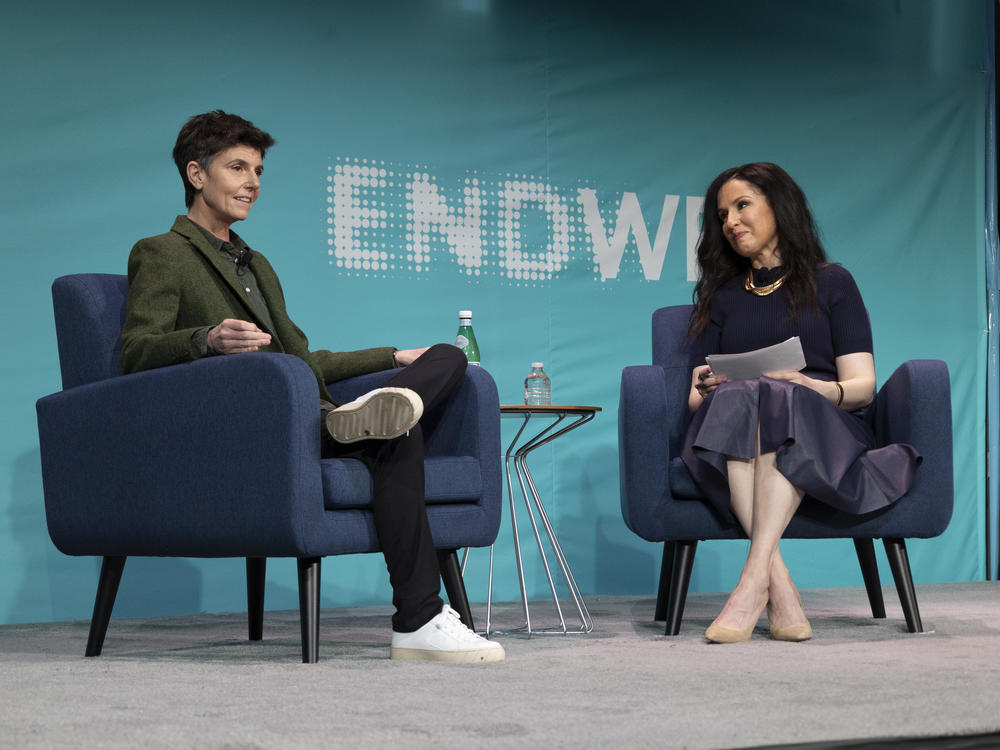 Dr. Shoshana Ungerleider (right) interviews comedian Tig Notaro about drawing humor from her breast cancer diagnosis. Ungerleider is the founder of End Well, a nonprofit focused on shifting the American conversation around death. Their discussion took place in November at End Well's 2023 conference held in Los Angeles.