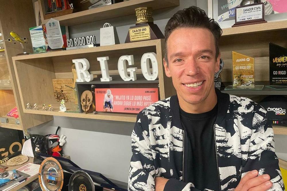 Urán in his Go Rigo Go! office in Medellin. Go Rigo Go! is a chain of stores selling cycling gear, one of the many businesses set up by Urán as he nears retirement and makes the transition from pro cyclist to entrepreneur.