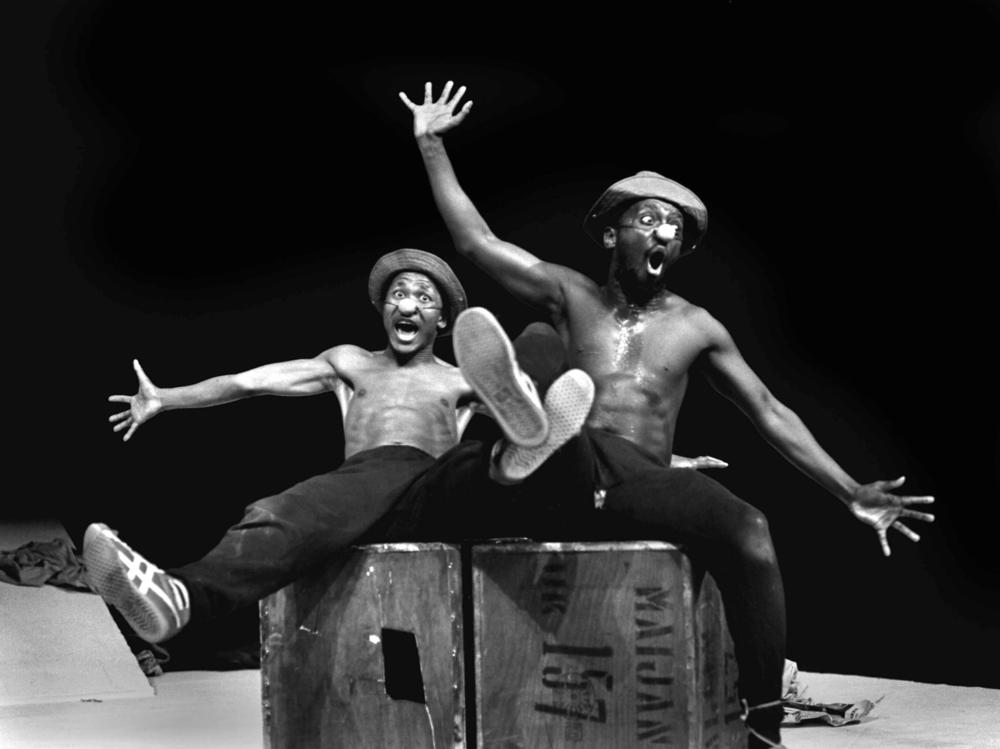 Performers Percy Mtwa, left, and Mbongeni Ngema in a scene from 
