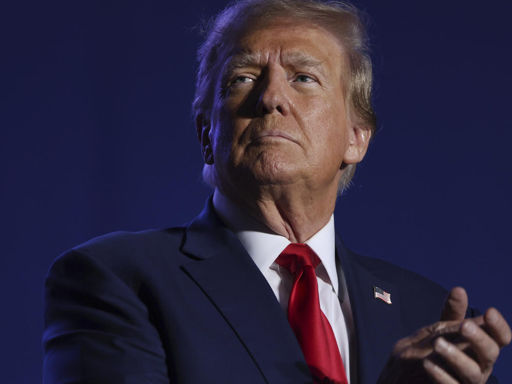 Former President Donald Trump speaks at a campaign rally, Saturday, Dec. 16, 2023, in Durham, N.H.