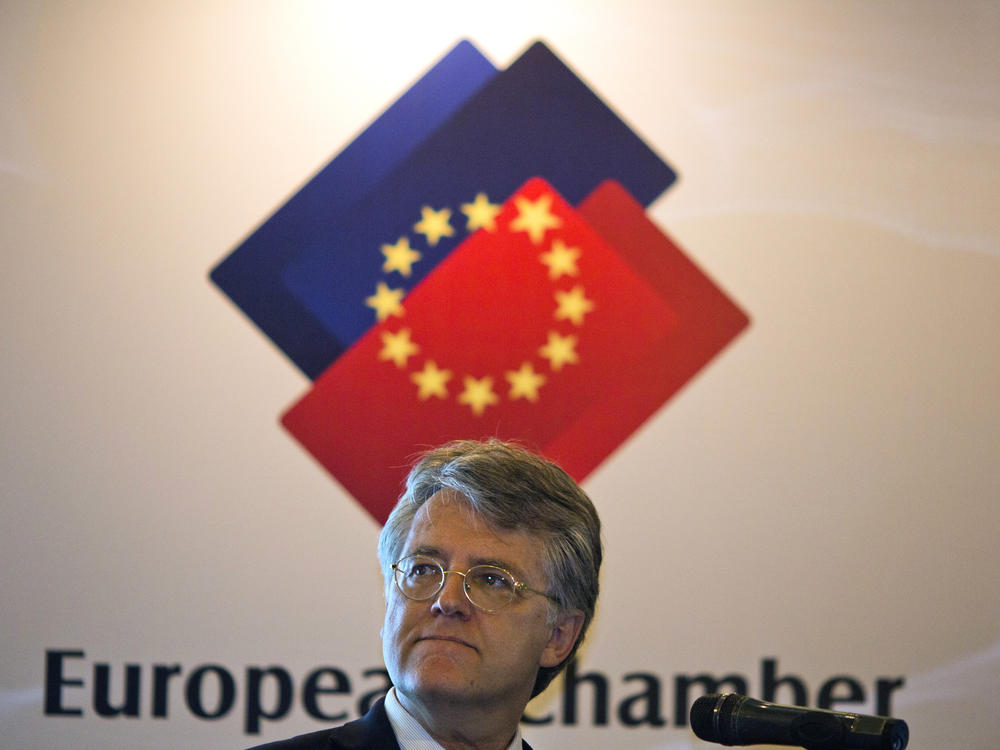 Joerg Wuttke, then the European Chamber of Commerce president, at a press conference in Beijing in 2015.
