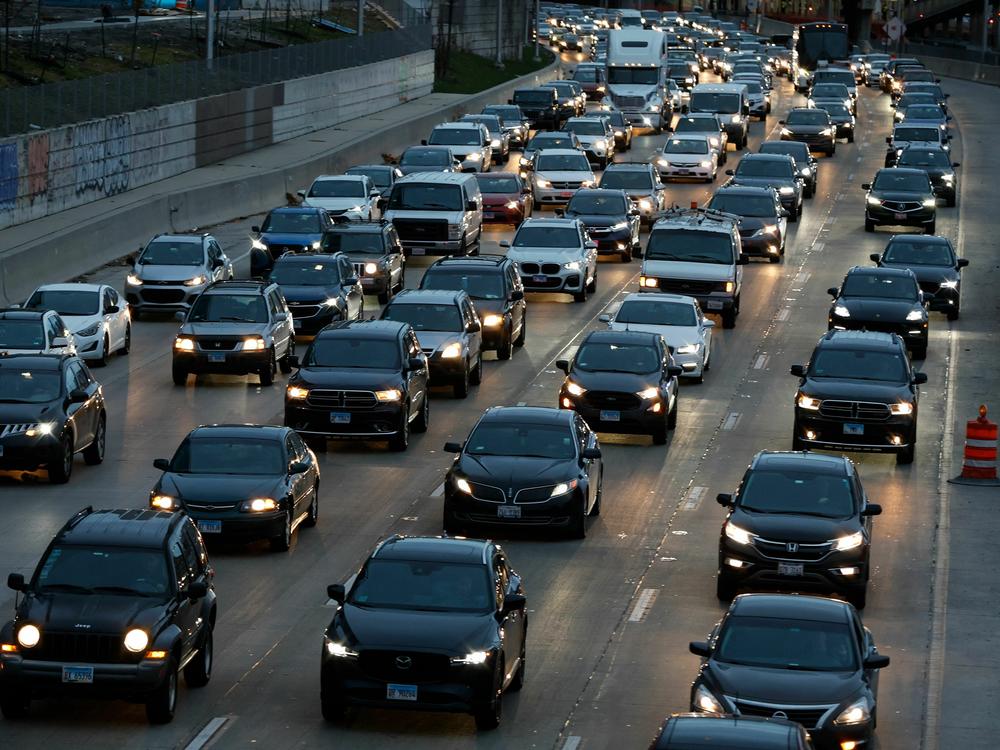 Heavy traffic moves along a freeway in Chicago, Illinois, on November 21, 2023.