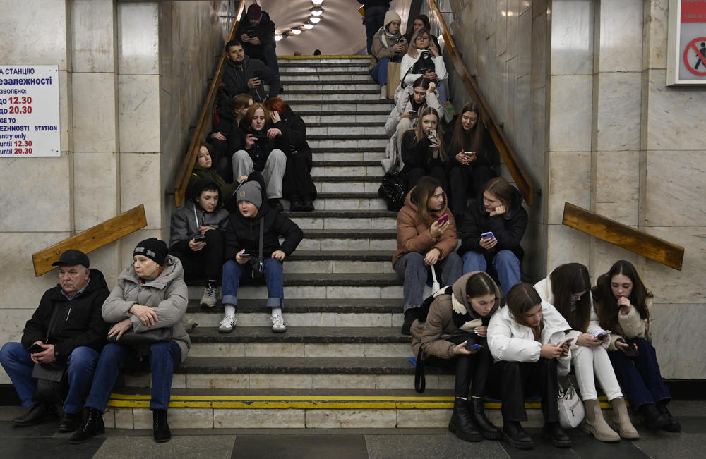 Kyiv: People take shelter in a subway station as they wait for the end of another air alarm after a Russian missile attack.