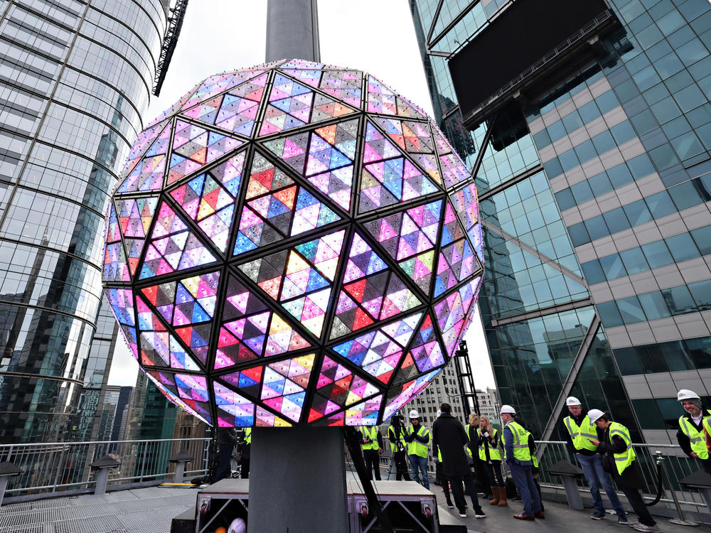 Workers test the Times Square New Year's Eve Ball on Saturday, Dec. 30, 2023, in New York.