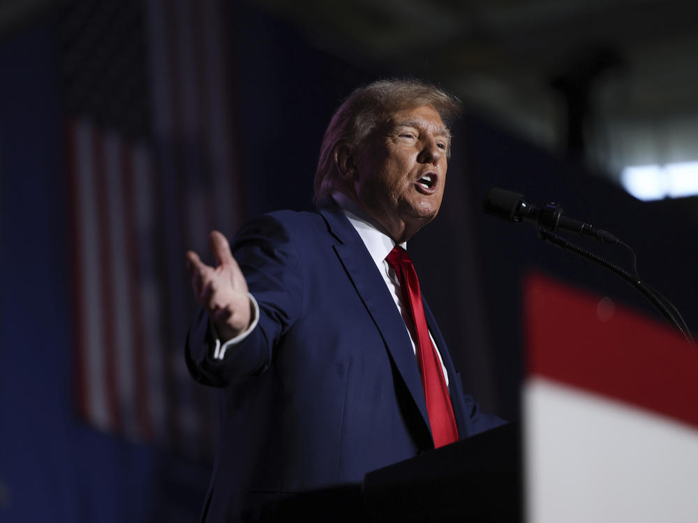 Former President Donald Trump speaks at a campaign rally on Dec. 16, 2023, in Durham, N.H.