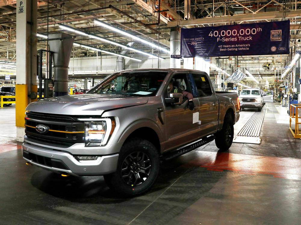 The 40 millionth F-Series truck rolls off the assembly line at the Ford Dearborn Truck Plant on Jan. 26, 2022 in Dearborn, Mich.