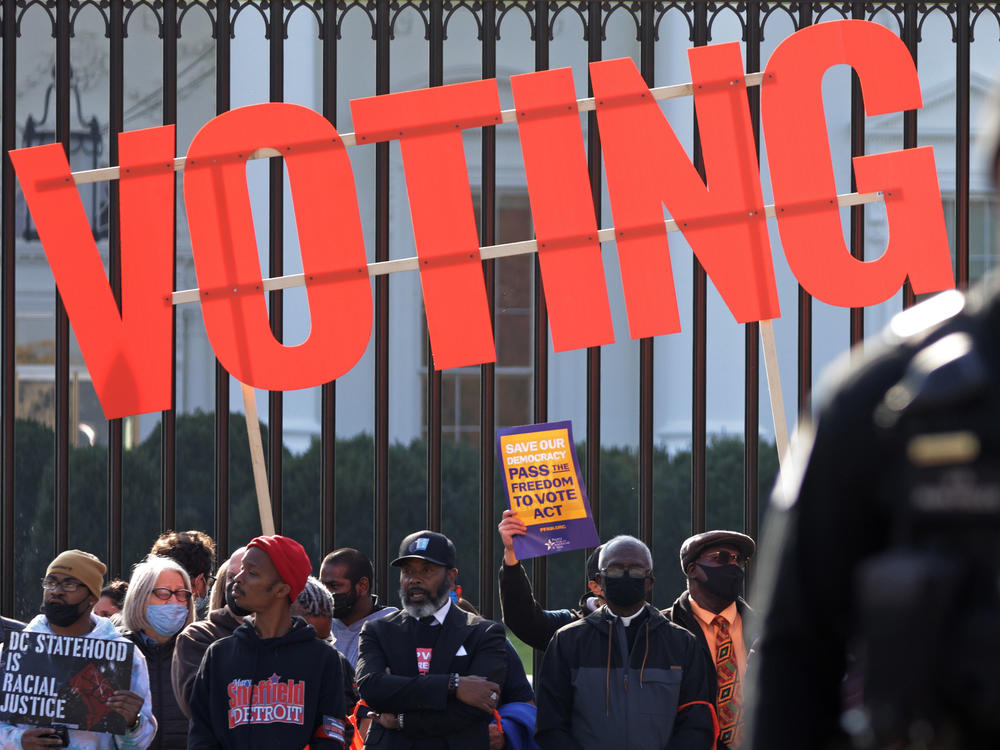 Activists take part in a voting rights protest in front of the White House in Washington, D.C., in 2021.