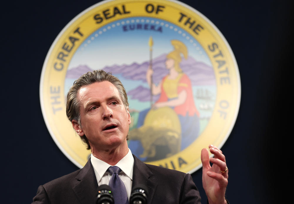 California Gov. Gavin Newsom announces new gun measures in February 2023.