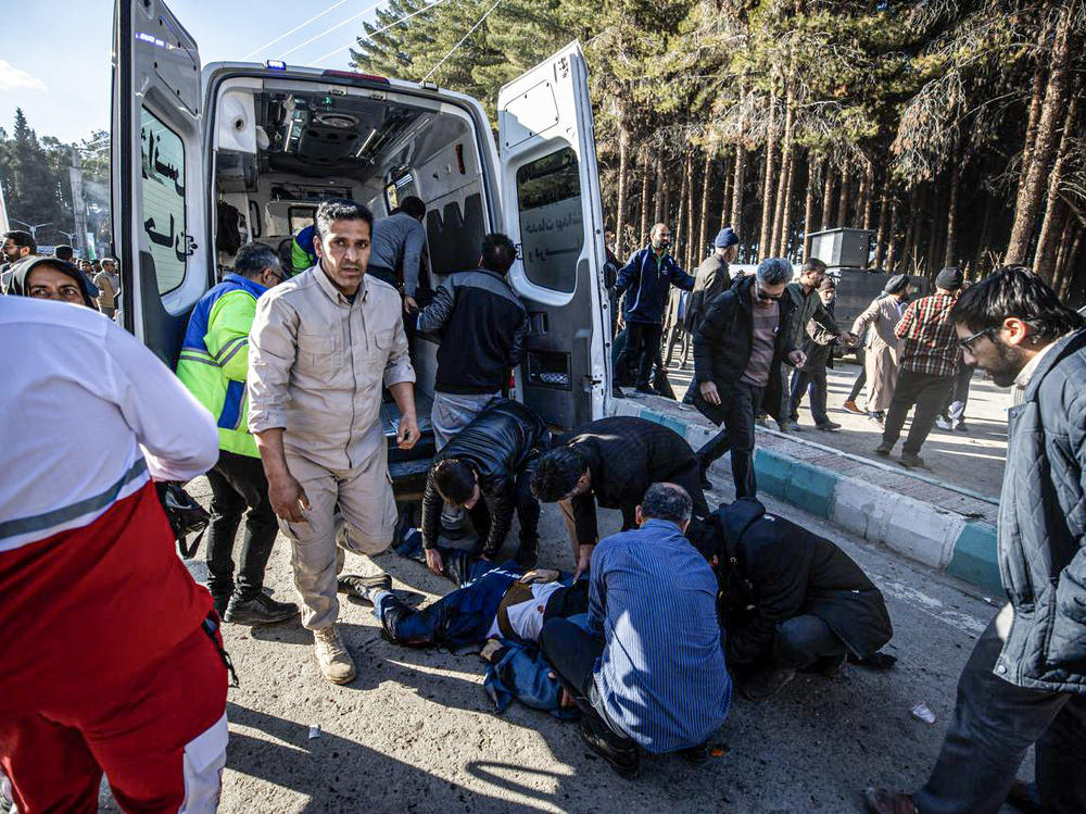A scene after deadly explosions near the tomb of assassinated Iranian Gen. Qassem Soleimani, in Kerman, Iran, on Wednesday.