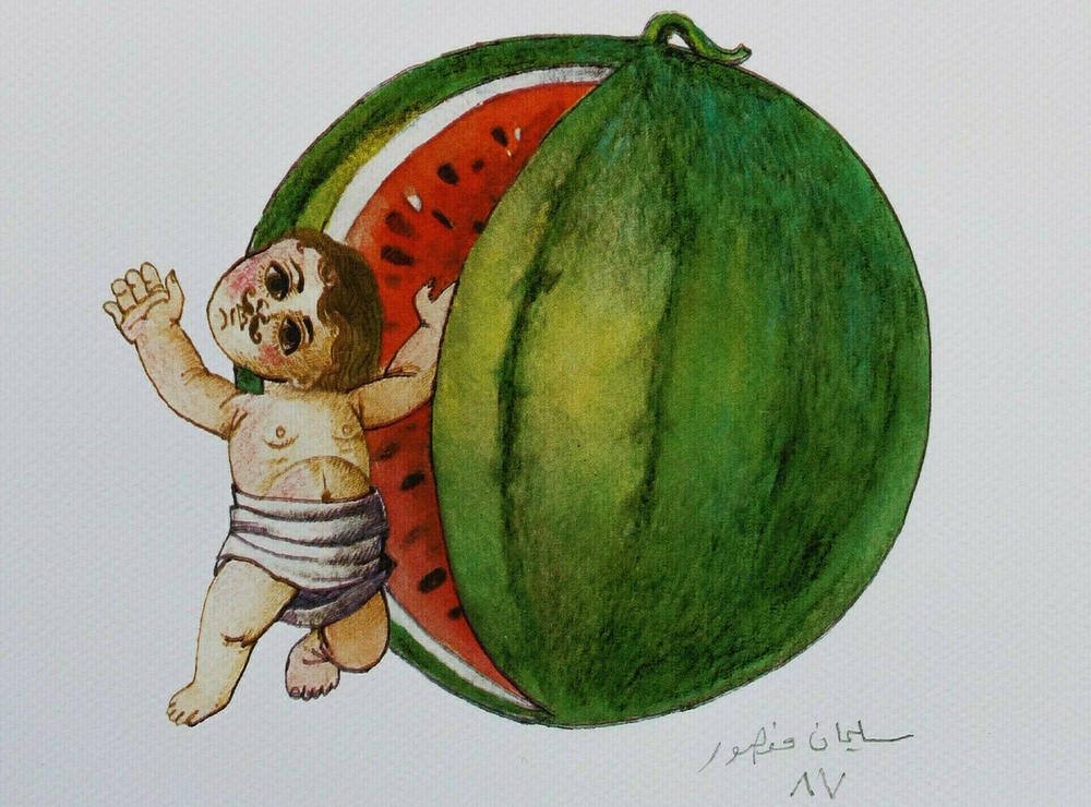Sliman Mansour's 1987 painting 'Watermelon Boy.' The Palestinian artist explains how the watermelon symbolizes Palestinian identity and struggle against the Israeli military occupation.