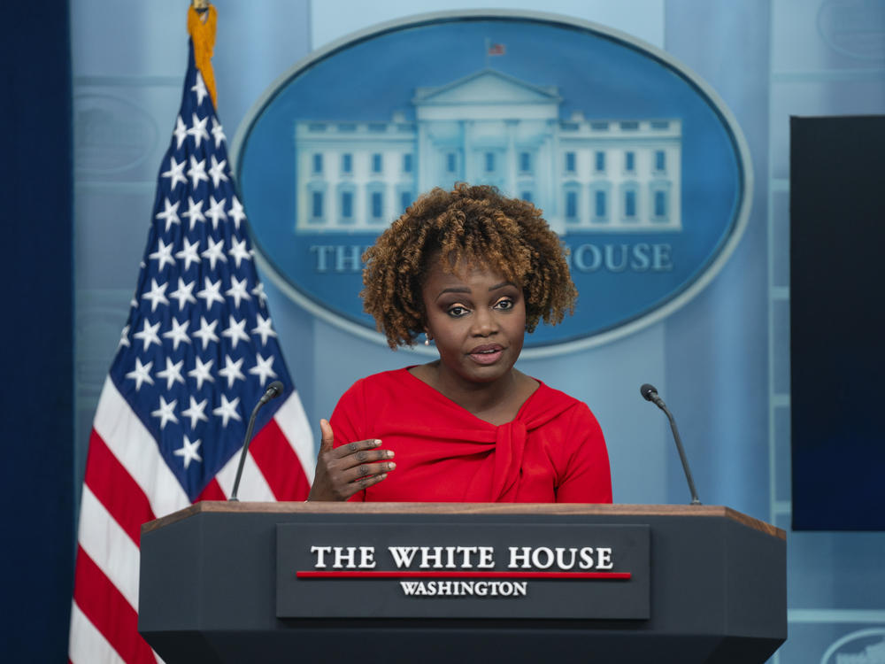 White House Press Secretary Karine Jean-Pierre, pictured at a press briefing in November, spoke to NPR's <em>Morning Edition</em> about Biden's priorities and challenges in the year ahead.