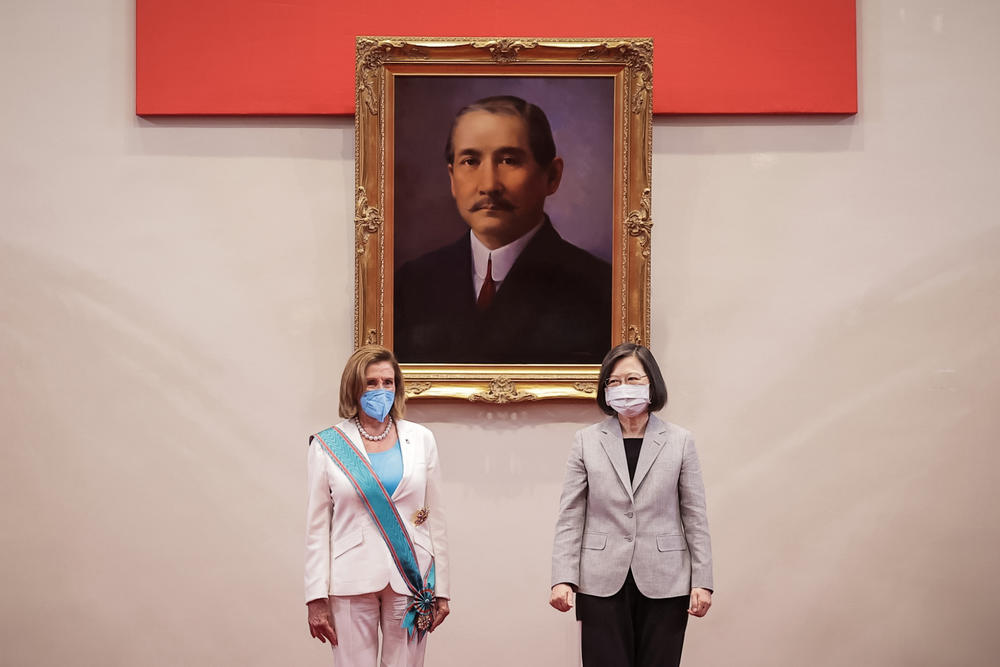 Nancy Pelosi received the Order of Propitious Clouds with Special Grand Cordon — Taiwan's highest civilian honor —from Taiwan's President Tsai Ing-wen during her 2022 visit.