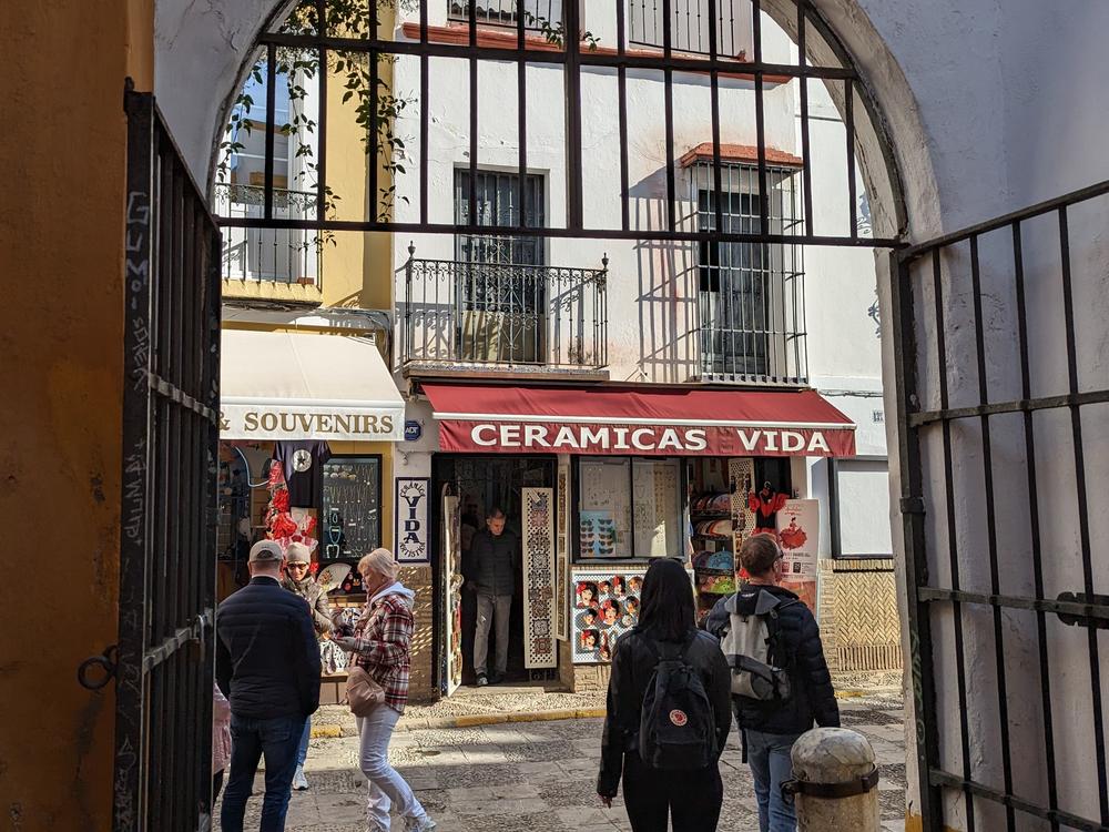 Souvenir shops in the heart of Barrio de Santa Cruz, in Seville.