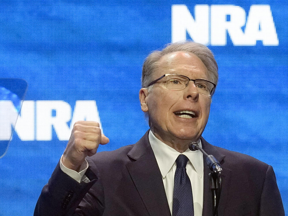 Wayne LaPierre, CEO and executive vice-president of the National Rifle Association, addresses the NRA convention in Indianapolis in April.