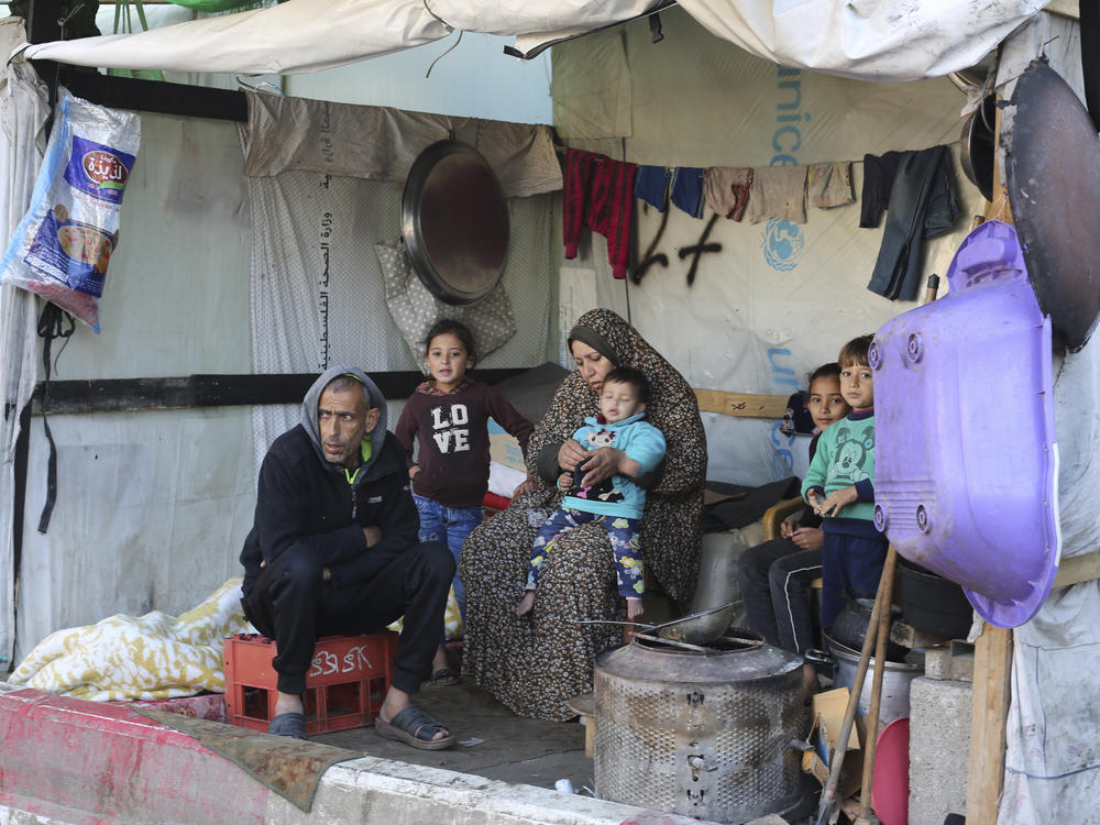 Palestinians displaced by the Israeli bombardment of the Gaza Strip take shelter at European Gaza Hospital in Rafah on Saturday.