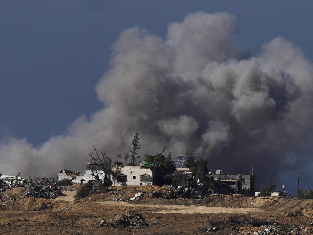 Smoke rises following an Israeli bombardment in the Gaza Strip, as seen from southern Israel, on Sunday.