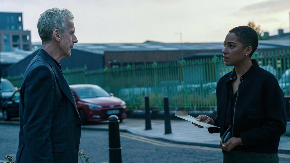 Peter Capaldi and Cush Jumbo in <em>Criminal Record.</em>