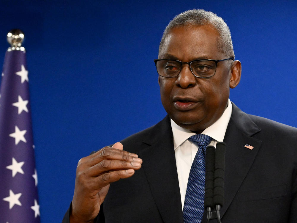 Secretary of Defense Lloyd Austin speaks during a joint news conference with Israel's defense minister in Tel Aviv, Israel, on Dec. 18, 2023.