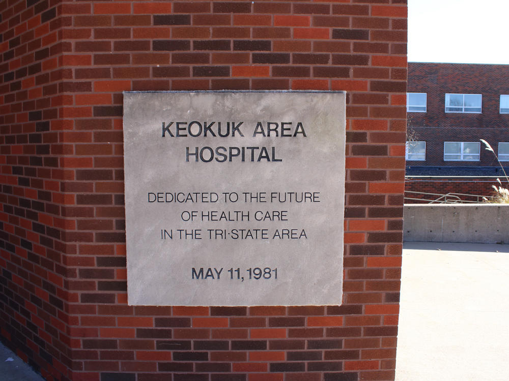 An engraved sign installed on the hospital's newest addition in Keokuk, Iowa, expressed the hopes organizers had for the facility, which is now closed.