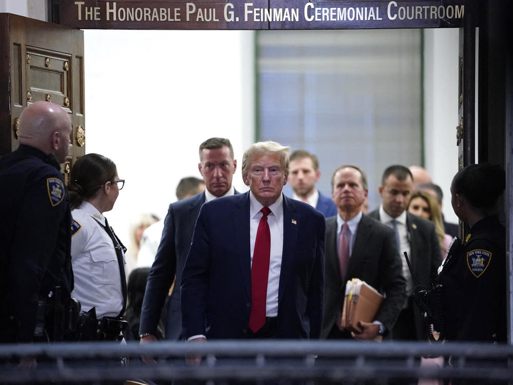 Former President Donald Trump departs for a break in the civil fraud trial against the Trump Organization in New York City in December.