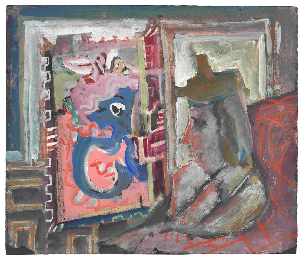 Mark Rothko,<em> Untitled (seated figure in interior)</em>, c. 1938, watercolor on construction paper sheet.