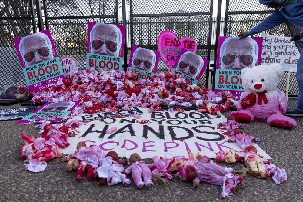 A protest installation by the anti-war group Code Pink in front of the White House.