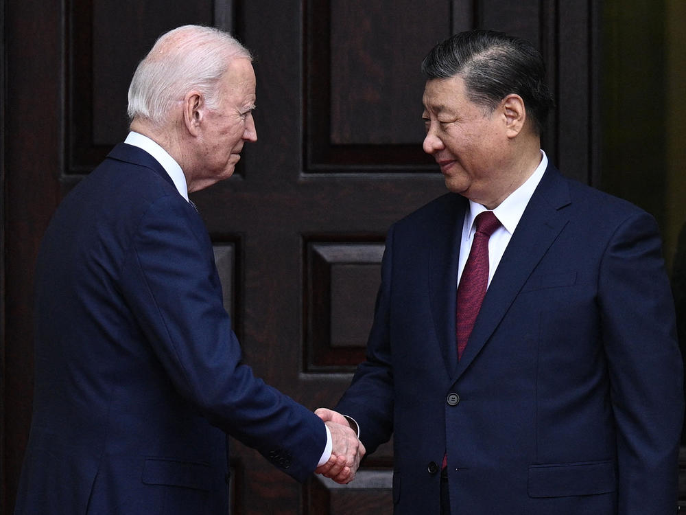 President Biden greets Chinese President Xi Jinping before a meeting during the Asia-Pacific Economic Cooperation (APEC) Leaders' week in Woodside, Calif., on Nov. 15, 2023.