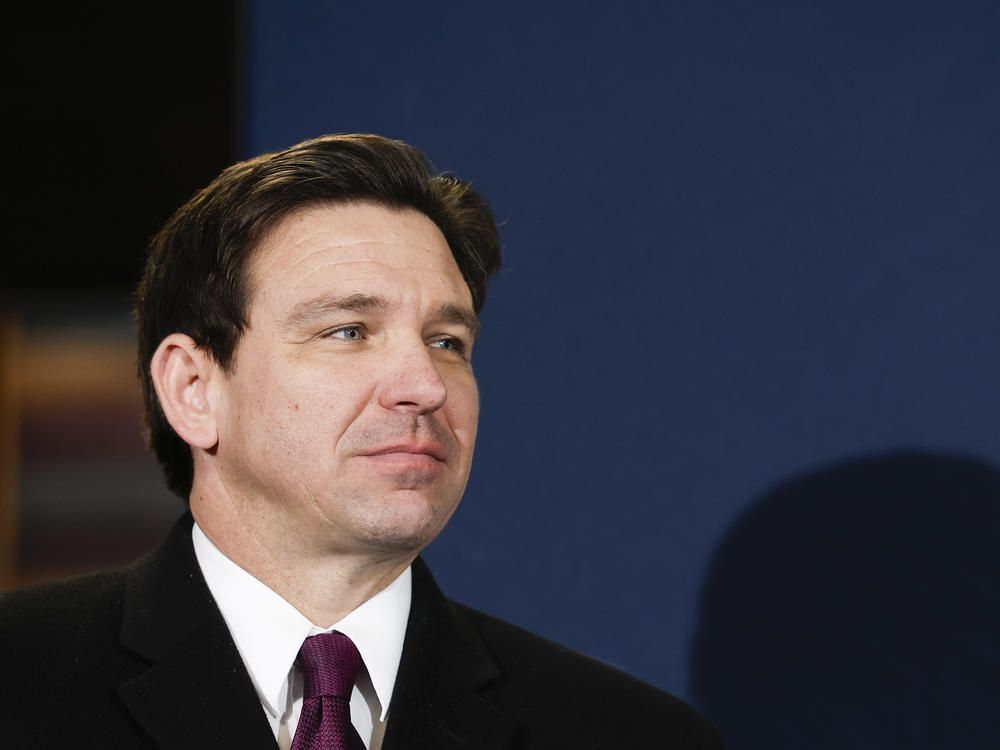 Florida Republican Gov. Ron DeSantis speaks at a campaign stop at Pub 52 on Jan. 15 in Sergeant Bluff, Iowa.