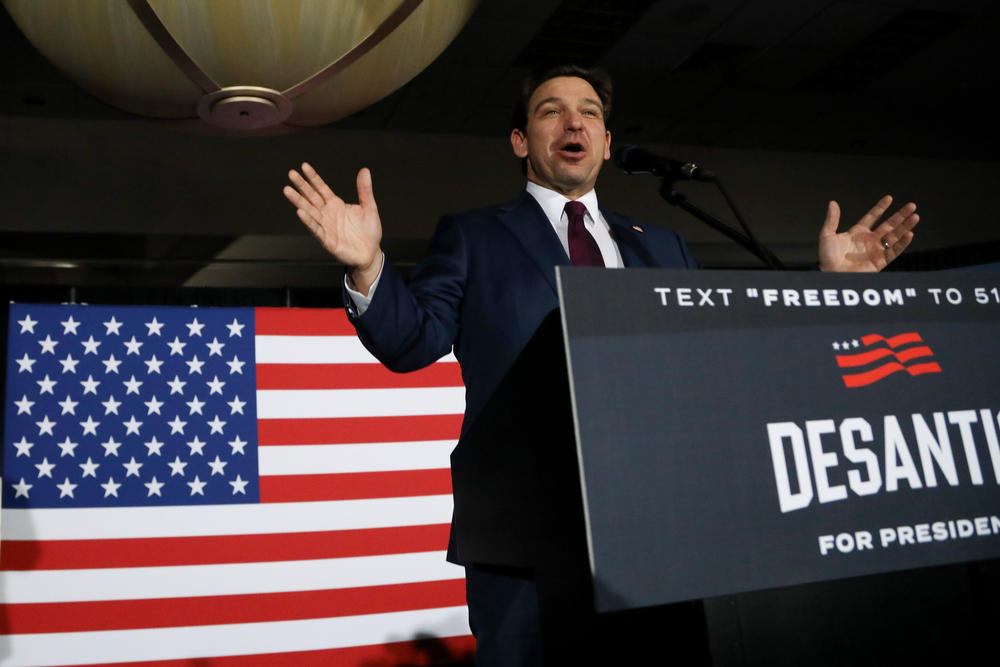 Republican presidential candidate speaks to the crowd that has attended his Iowa watch party event in West Des Moines, Iowa, on Jan. 15, 2024.