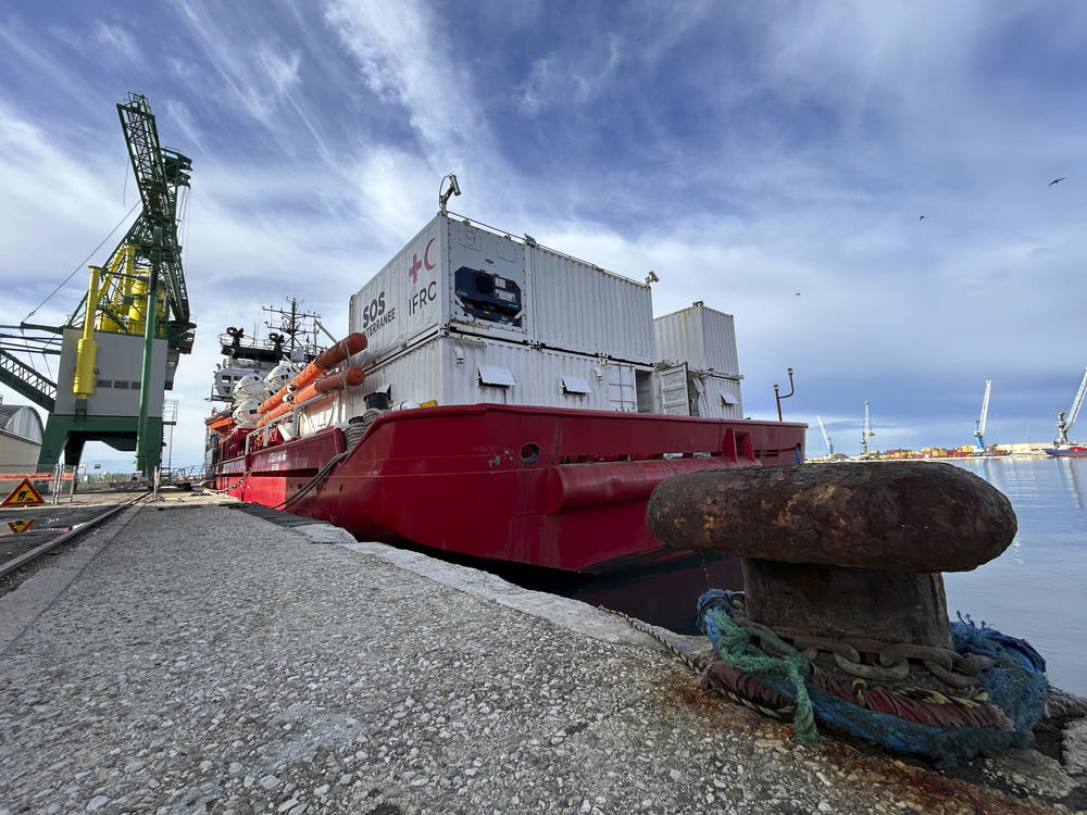 The Sos Mediterranee-run charity rescue ship, Ocean Viking, is moored in Bari, southern Italy, Monday, Jan. 8, 2024.