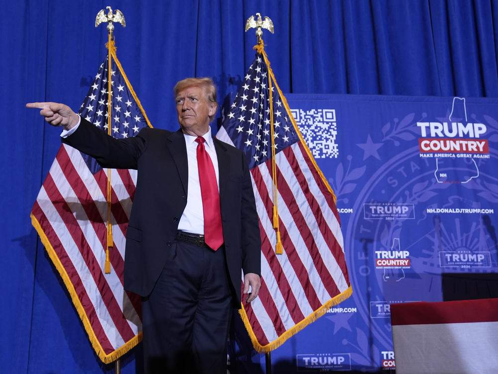 Former President Donald Trump is seen during a campaign event in Atkinson, N.H., on Tuesday.