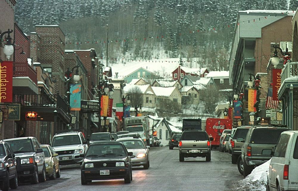 Snow covers Main Street in Park City in January 2001.