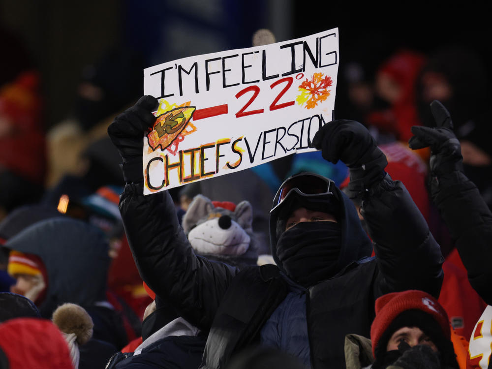 A Kansas City Chiefs fan holds a sign during the AFC Wild Card Playoffs between the Miami Dolphins and the Chiefs on Saturday in Kansas City, Mo.