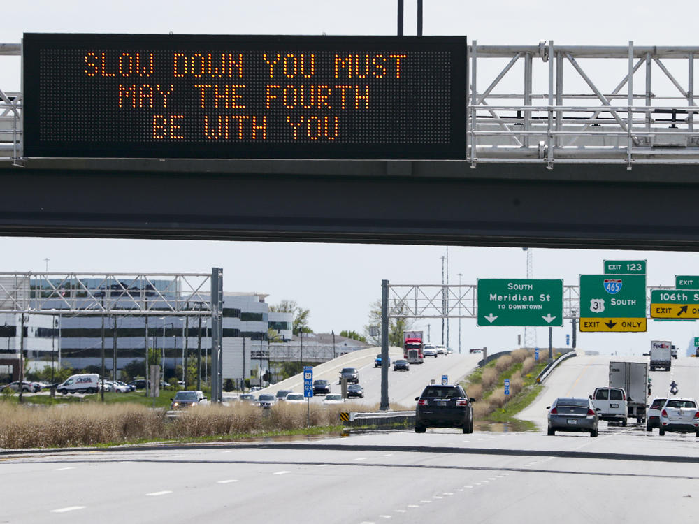 This sign seen in 2020 in Carmel, Indiana along with several others throughout the state, displayed humorous messages for May the Fourth.