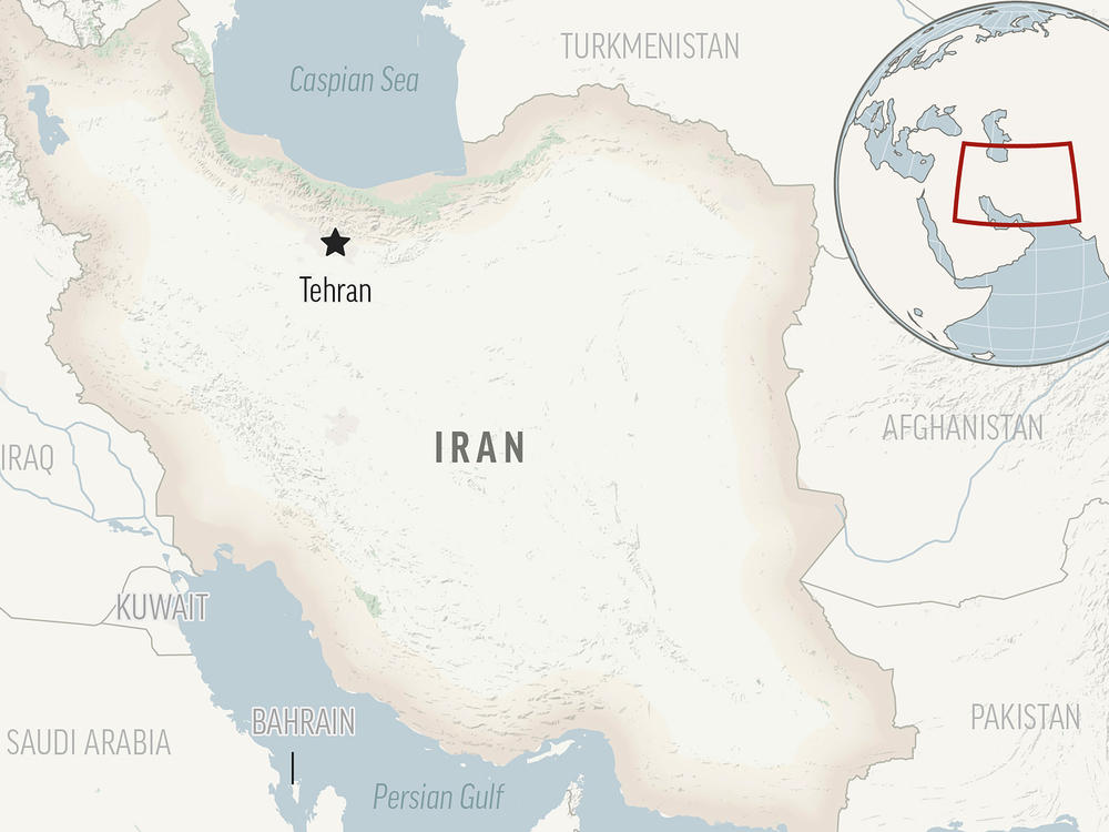 This is a locator map for Iran with its capital, Tehran.
