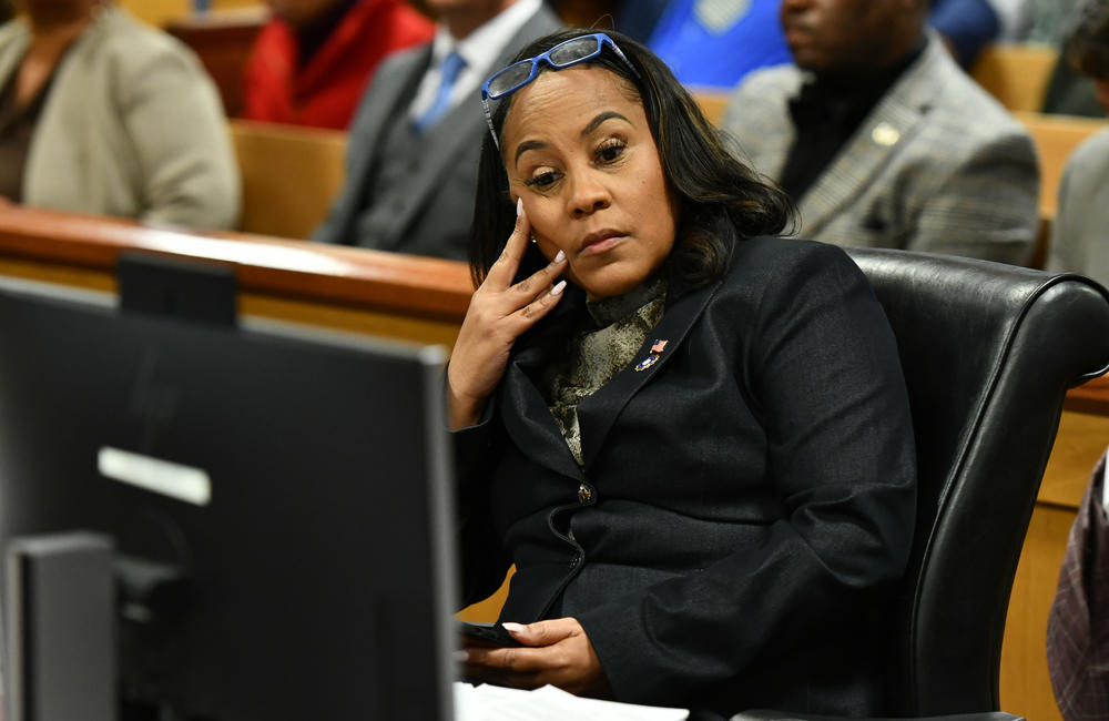 Fulton County District Attorney Fani Willis appears for a hearing in the 2020 Georgia election interference case on Nov. 21, 2023, in Atlanta.