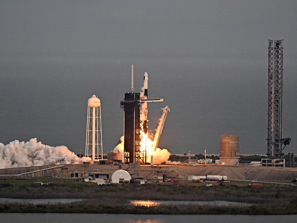 A SpaceX Falcon 9 rocket with its Crew Dragon capsule launches from pad LC-39A during Axiom Space's Ax-3 Mission at the Kennedy Space Center, in Cape Canaveral, Fla., on January 18, 2024.