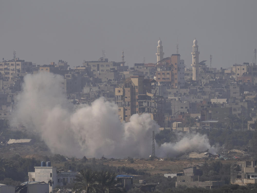 Smoke rises following an Israeli bombardment in the Gaza Strip, as seen from southern Israel, Thursday, Jan.18, 2024.