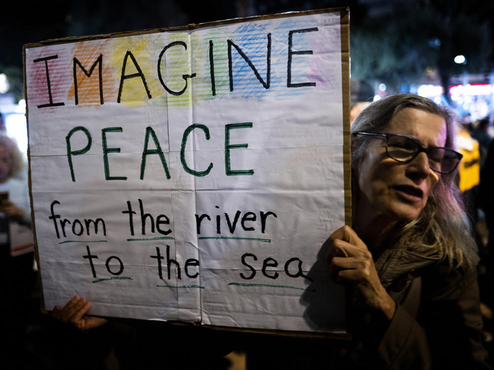 Cindy Cohen, an anti-war activist at the march in Tel Aviv.