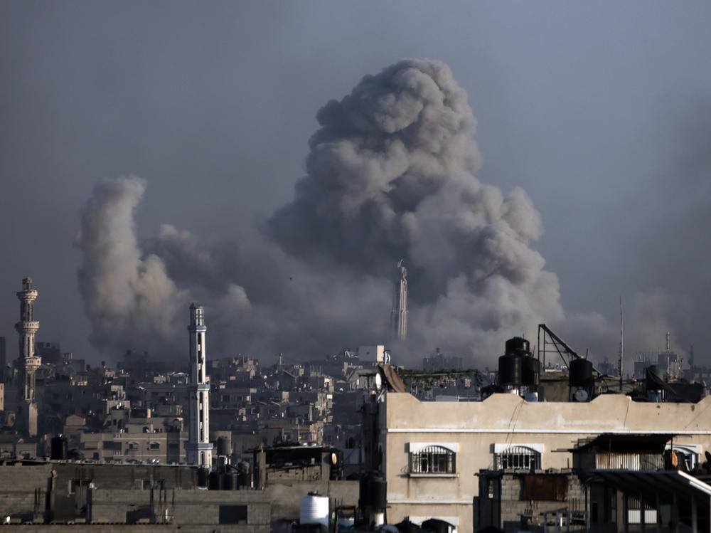 Smoke rises following Israeli bombardments in Khan Younis, southern Gaza Strip, Wednesday, Jan. 17, 2024.